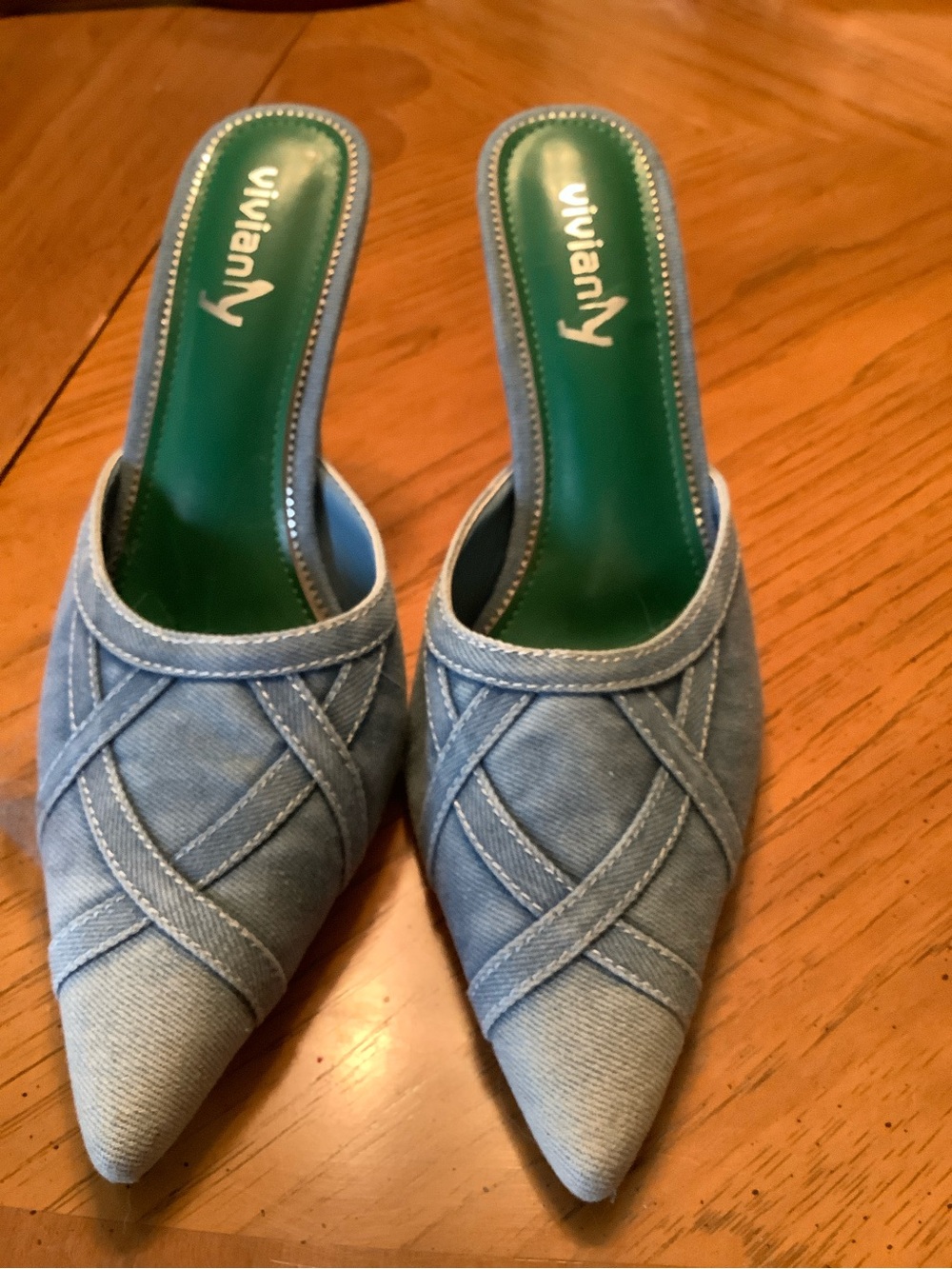 Viviana Light Blue Denim Pointed-Toe Slip-On Mules